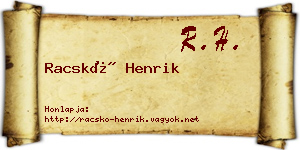 Racskó Henrik névjegykártya